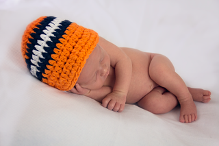 Newborn Orange, Navy Blue, & White Striped Visor Beanie