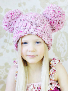4T to Preteen Pink & Brown Pom Pom Hat by Two Seaside Babes