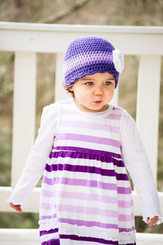 2T to 4T Purple, Grape, Lavender, & White Striped Flapper Beanie