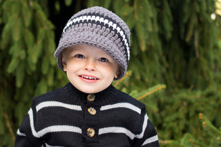 2T to 4T Elephant Gray, Black, & White Striped Visor Beanie