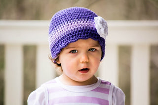 2T to 4T Purple, Grape, Lavender, & White Striped Flapper Beanie