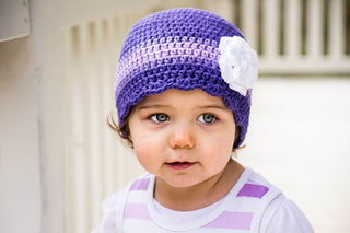 2T to 4T Purple, Grape, Lavender, & White Striped Flapper Beanie