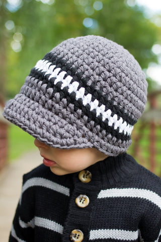 2T to 4T Elephant Gray, Black, & White Striped Visor Beanie