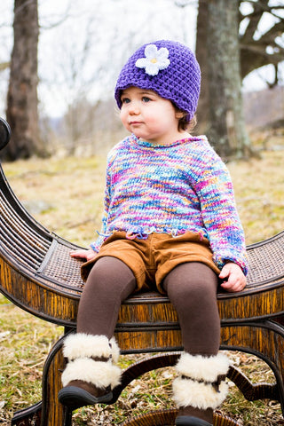 Purple flapper beanie hat | 40 flower colors available