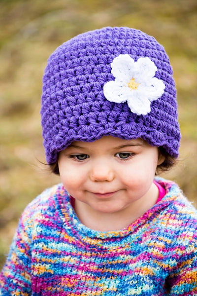 Purple flapper beanie hat | 34 flower colors available