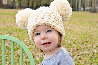 2T to 4T Ivory Cream Pom Pom Hat