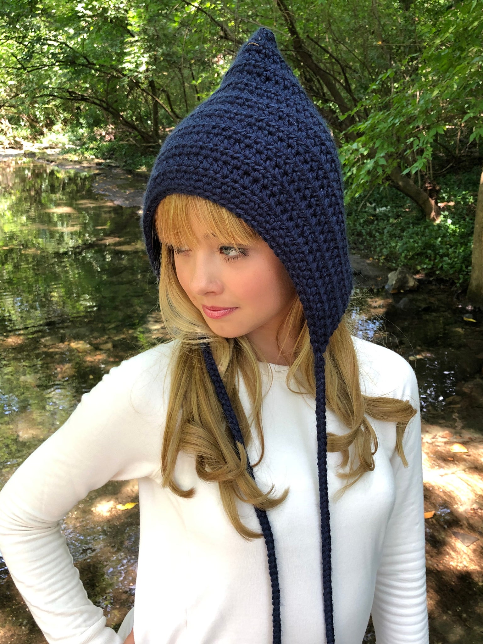 Navy blue pixie elf hat by Two Seaside Babes