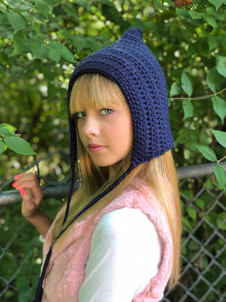 Navy blue pixie elf hat