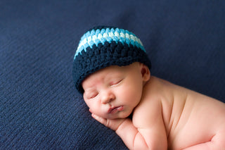 Newborn Navy Blue, Bright Blue, & Aqua Blue Striped Visor Beanie 