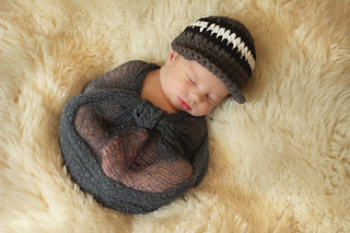 Newborn Elephant Gray, Black, & White Striped Visor Beanie