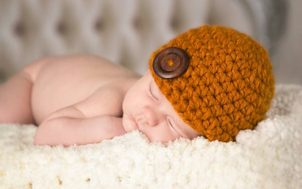 Butterscotch button beanie baby hat