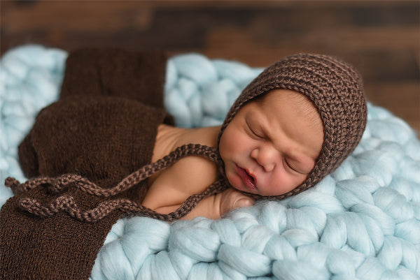 Taupe newborn baby bonnet