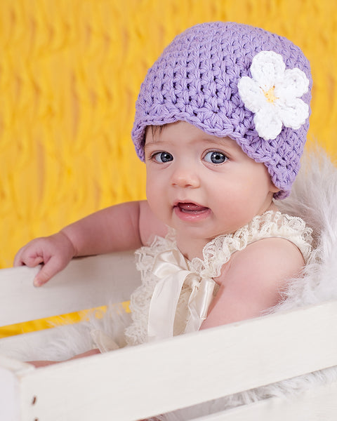 Lavender flapper beanie hat | 34 flower colors available