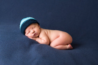 Newborn Navy Blue, Bright Blue, & Aqua Blue Striped Visor Beanie 