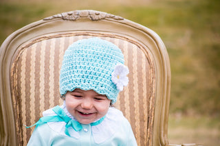 Aqua blue flapper beanie hat | 40 flower colors available