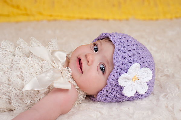 Lavender flapper beanie hat | 34 flower colors available
