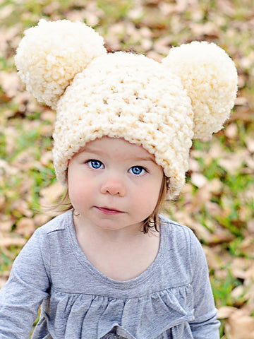 2T to 4T Ivory Cream Pom Pom Hat by Two Seaside Babes