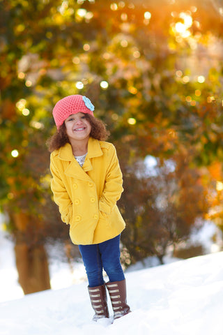 Tangerine flapper beanie hat | 40 flower colors available