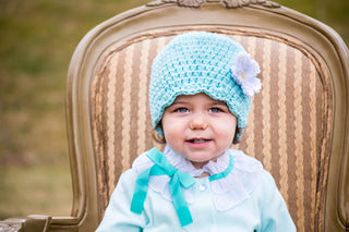 Aqua blue flapper beanie hat | 40 flower colors available