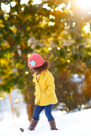 Tangerine flapper beanie hat | 40 flower colors available