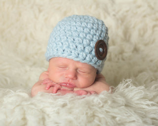 Sky blue button beanie baby hat