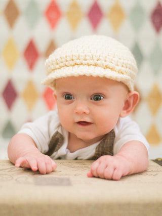 0 to 3 Month Cream | Irish wool Donegal newsboy hat, flat cap, golf hat | newborn, baby, toddler, boy, & men's sizes