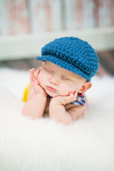 0 to 3 Month Denim Blue | Irish wool Donegal newsboy hat, flat cap, golf hat | newborn, baby, toddler, boy, & men's sizes