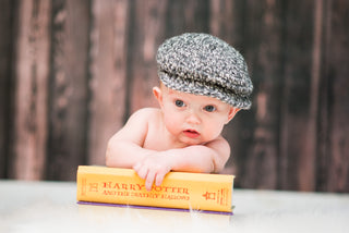 3 to 6 Month Charcoal Gray & Cream | Irish wool Donegal newsboy hat, flat cap, golf hat | newborn, baby, toddler, boy, & men's sizes