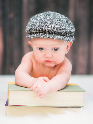 3 to 6 Month Charcoal Gray & Cream | Irish wool Donegal newsboy hat, flat cap, golf hat | newborn, baby, toddler, boy, & men's sizes by Two Seaside Babes