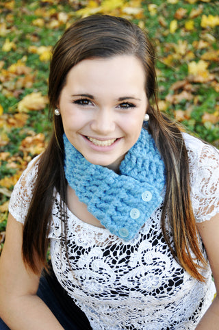 Adult Cornflower Blue Button Scarf