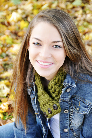 Adult Olive Green Button Scarf 