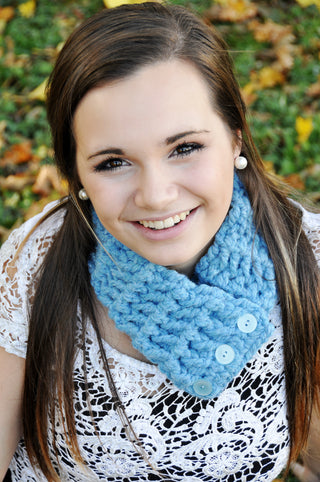 Adult Cornflower Blue Button Scarf