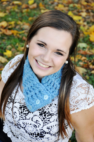 Adult Cornflower Blue Button Scarf