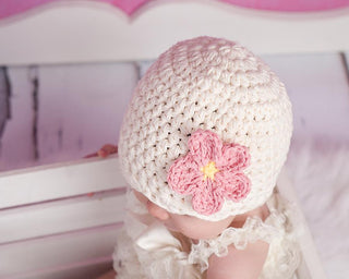 Cream flapper beanie hat | 40 flower colors available