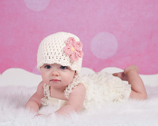 Cream flapper beanie hat | 40 flower colors available