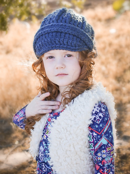 4T to Preteen Kids Denim Blue Buckle Beanie by Two Seaside Babes