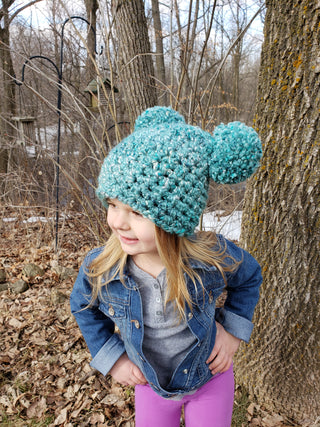 Teal giant pom pom winter hat