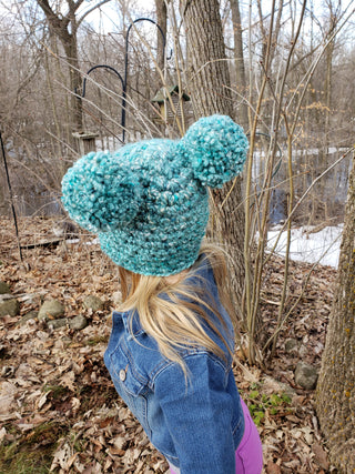 Teal giant pom pom winter hat