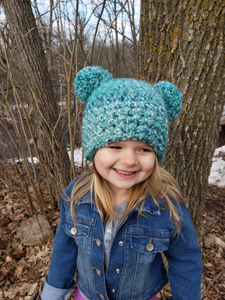 Teal giant pom pom winter hat