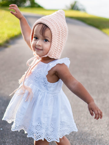 Peach pixie elf hat by Two Seaside Babes