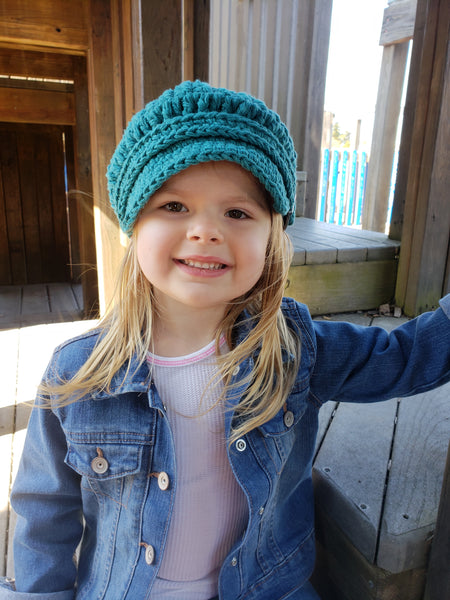 Teal buckle newsboy hat by Two Seaside Babes