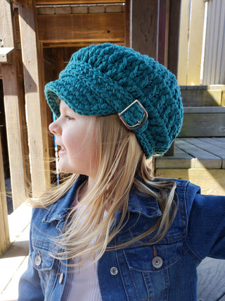 Teal buckle newsboy hat by Two Seaside Babes