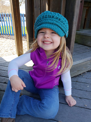 Teal buckle newsboy hat by Two Seaside Babes