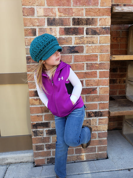 Teal buckle newsboy hat by Two Seaside Babes