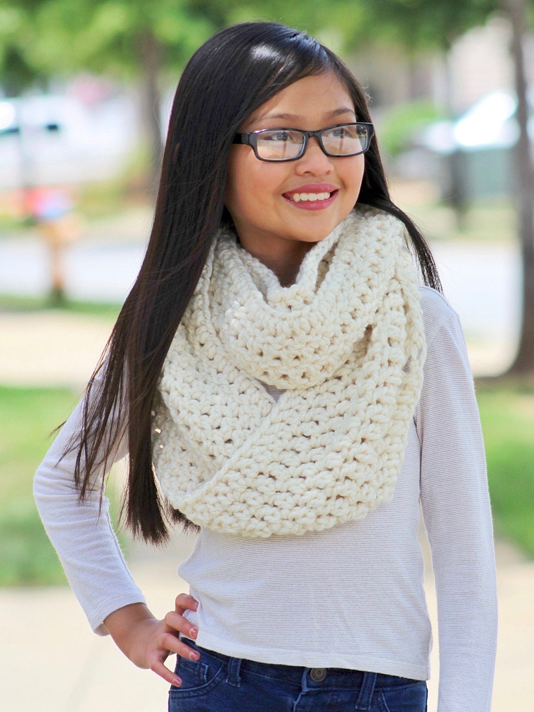 Cream sparkle infinity cowl winter scarf by Two Seaside Babes