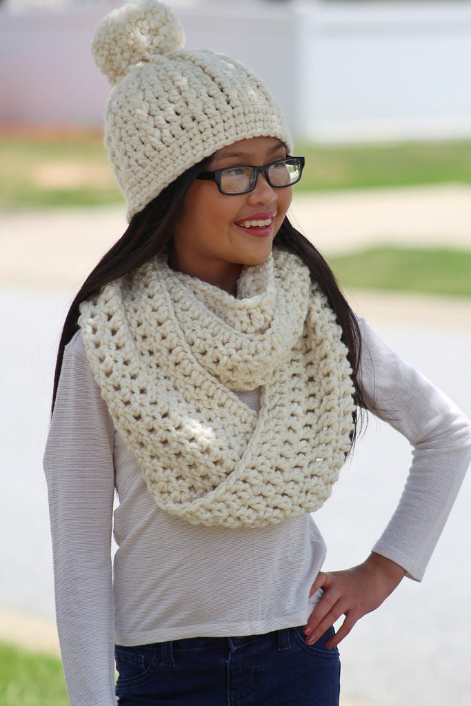 Cream sparkle infinity scarf chunky crochet fall winter circle