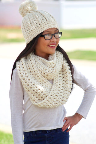 Cream sparkle pom beanie winter hat