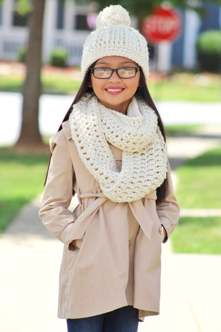 Cream sparkle pom beanie winter hat