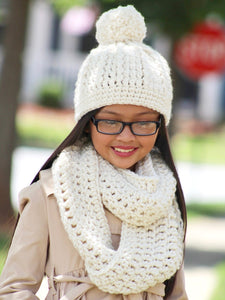 Cream sparkle pom beanie winter hat by Two Seaside Babes