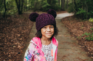 Eggplant sparkle double pom beanie winter hat